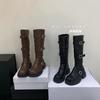 High Boots Women's 2025 Autumn and Winter New Models But Knee Thick Heel Retro Knight Boots French Belt Buckle Platform Boots
