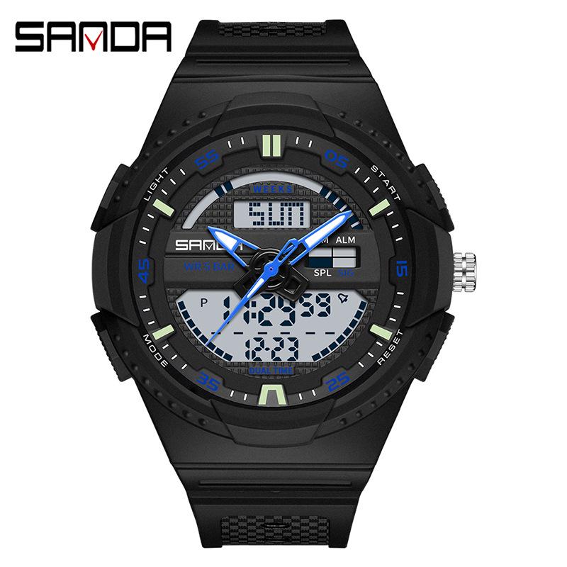 Sanda Dual Display Trendy Luminous Quartz Sports Watch for Men and Women