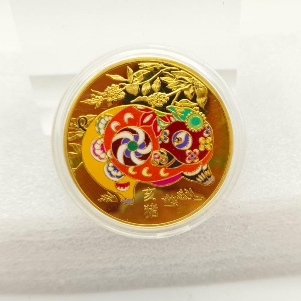 En uppsättning med 12 minnesmedaljer för zodiaken, färgade guldmynt, små zodiakmynt, små presenter och vardagspresenter