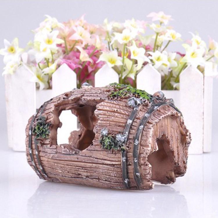 Antique Wine Barrel Aquarium Decor: Fish Tank & Turtle Hiding Spot, Resin 808