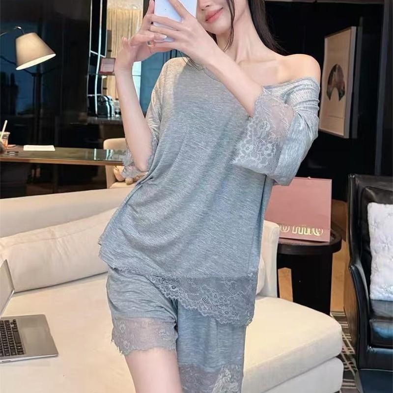 Modal pajamas women's lace with chest pad summer short-sleeved shorts cool cotton new suit loungewear