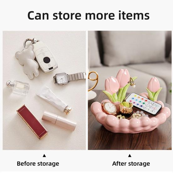 Keramická miska na klíče ve tvaru tulipánu Růžové květy Miska na šperky Dekorativní stolní organizér na šperky Hodinky Vstupní hala Ložnice Komoda