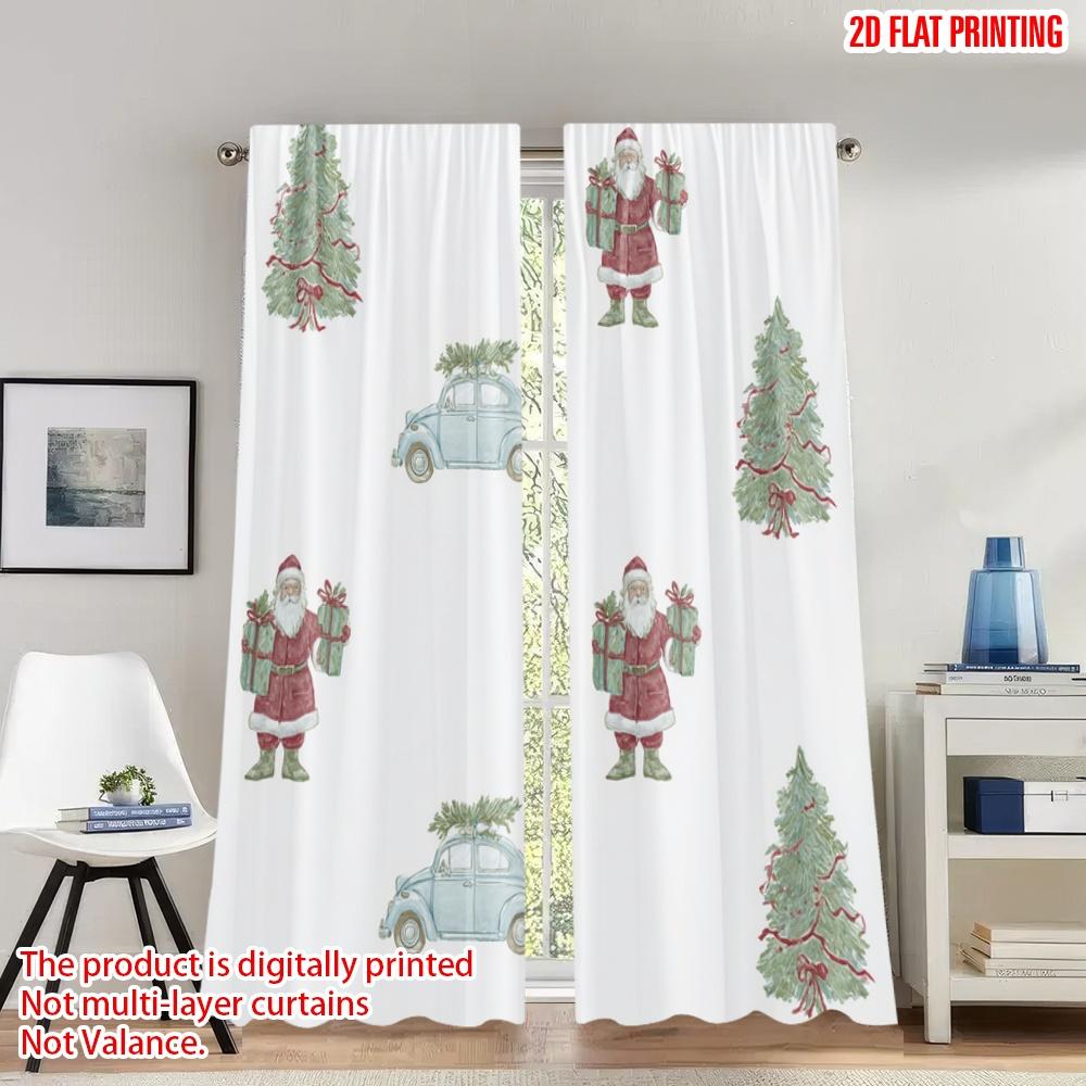 

2pcs 2D flat printing Fashionable Christmas Curtains Christmas Santa Tree Car Bow Digital Printed Polyester Drapes Party & 100*130 Rod Pocket 1pcs