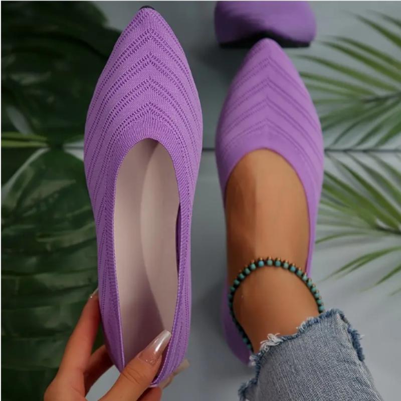 Женские туфли с острым носком на плоской подошве однотонные вязаные туфли без застежек повседневная дышащая обувь 41 фиолетовый 1340₽