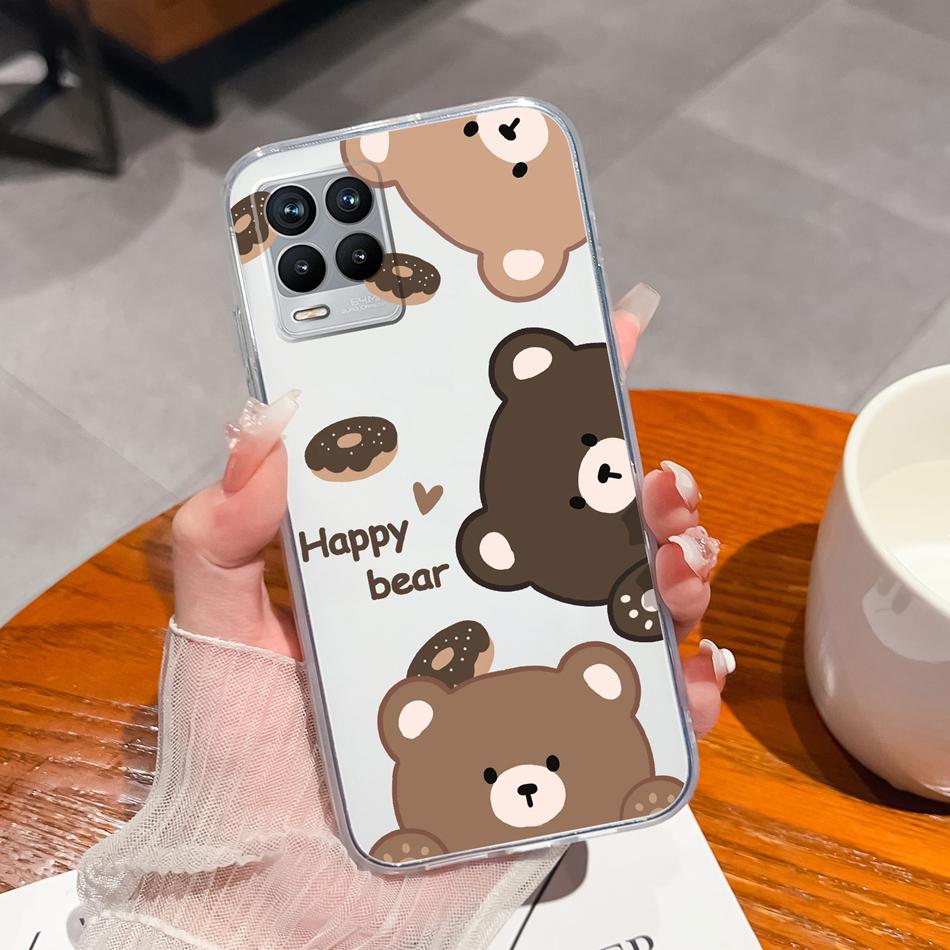 For Realme 8 Pro Case Lovely Cat Soft Transparent Phone Back Cover For Realme8 4G 5G Shockproof Comfortable TPU Silicone Bumper