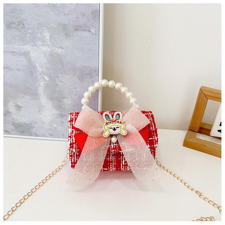 Lovely Red Velvet Tiger Head Handbag For Girls Trendy Crossbody Bag For Kids