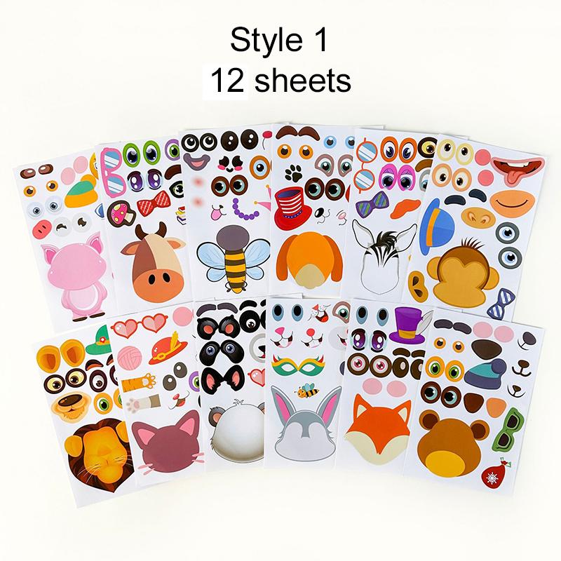 12pcs/set Animal Face Changing Sticker Toys Children Montessori Toys Cartoon Animals Mermaid Educational Toys for Kids TMZ