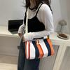 Women's New Fashion and Versatile Crossbody Bag Trendy Large Capacity Striped Casual Shoulder Bag Retro Literary Canvas Bag
