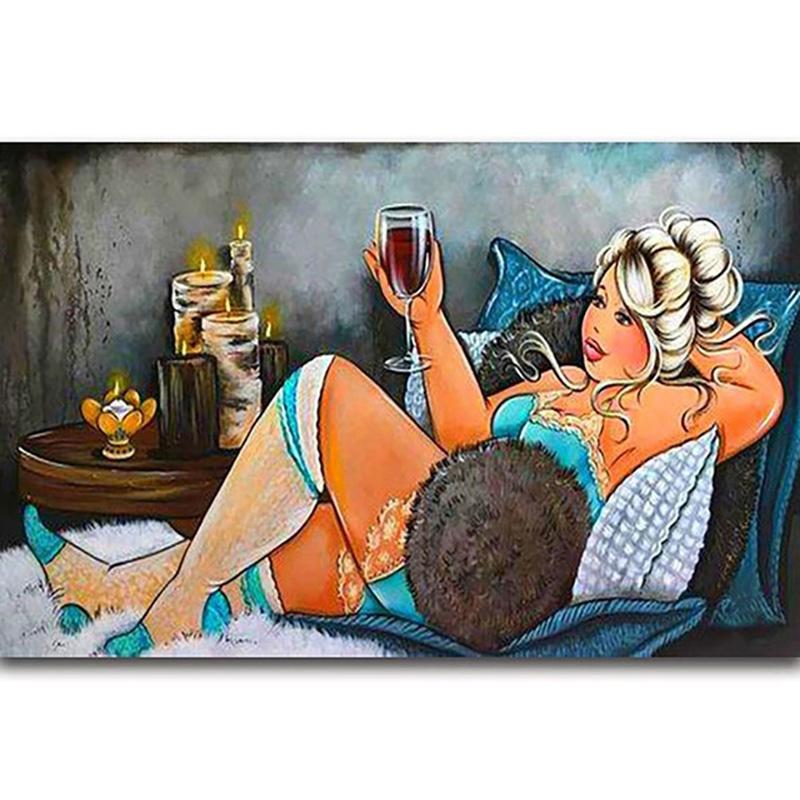 Full Round Diamond 5D DIY Sexy Women Diamond Painting Cartoon Fat Lady Diamond Embroidery Cross Stitch Mosaic Home Decor