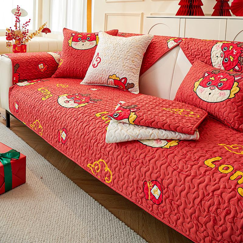 Cotton Sofa Cushion Four Seasons Universal Non-Slip Dustproof Sofa Cover Cloth New Year Celebration Sofa Towel Seat Cushions