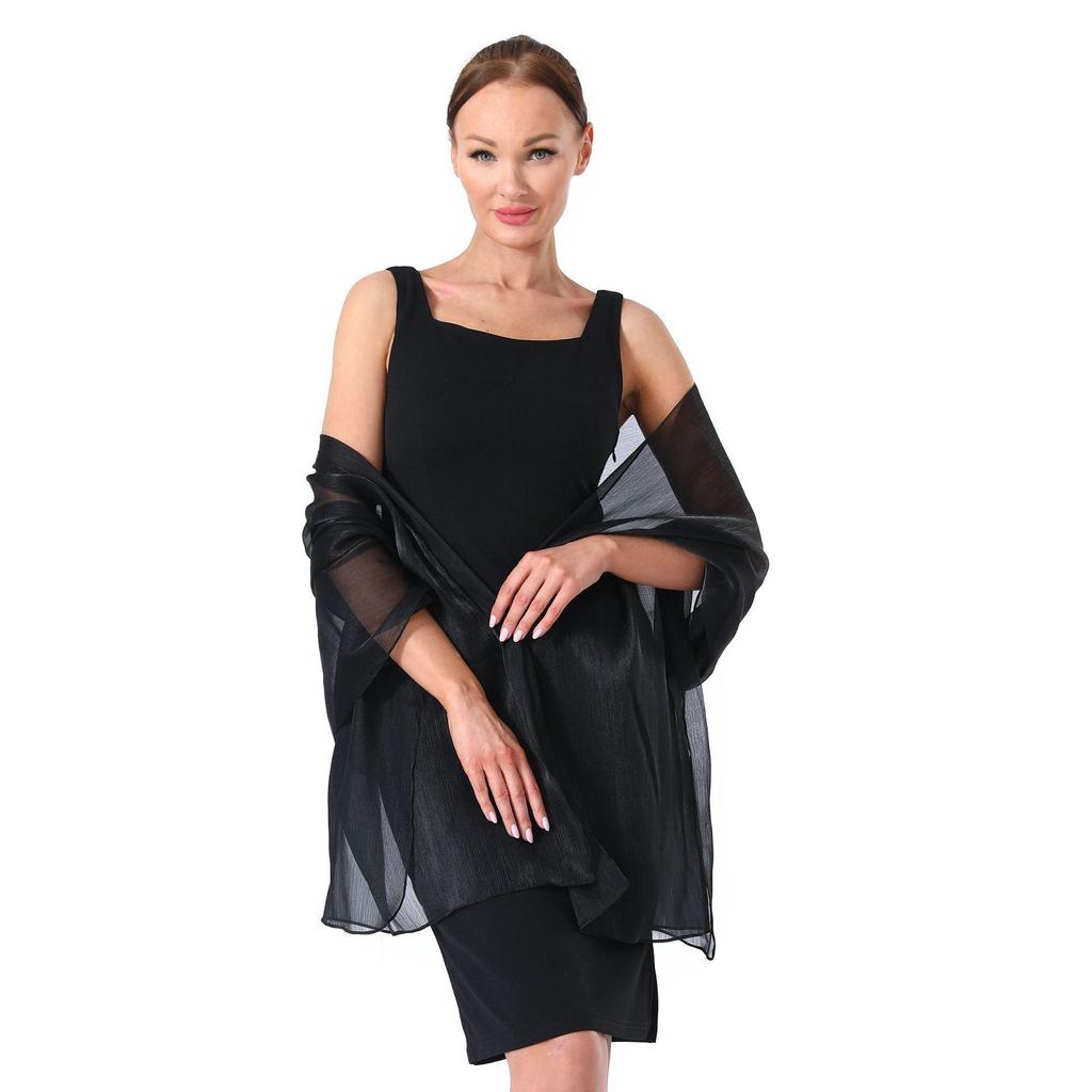 Banquet Evening Gown with Pearlescent Gauze Shawl for Brides, Bridesmaids, and Mothers