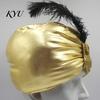 Gold Satin Carnival Headpiece Unisex Arab India Turban Hat, Golden Sultan Hat with Gem And Versatile Role Play Headgear Feather, Novelty Easter