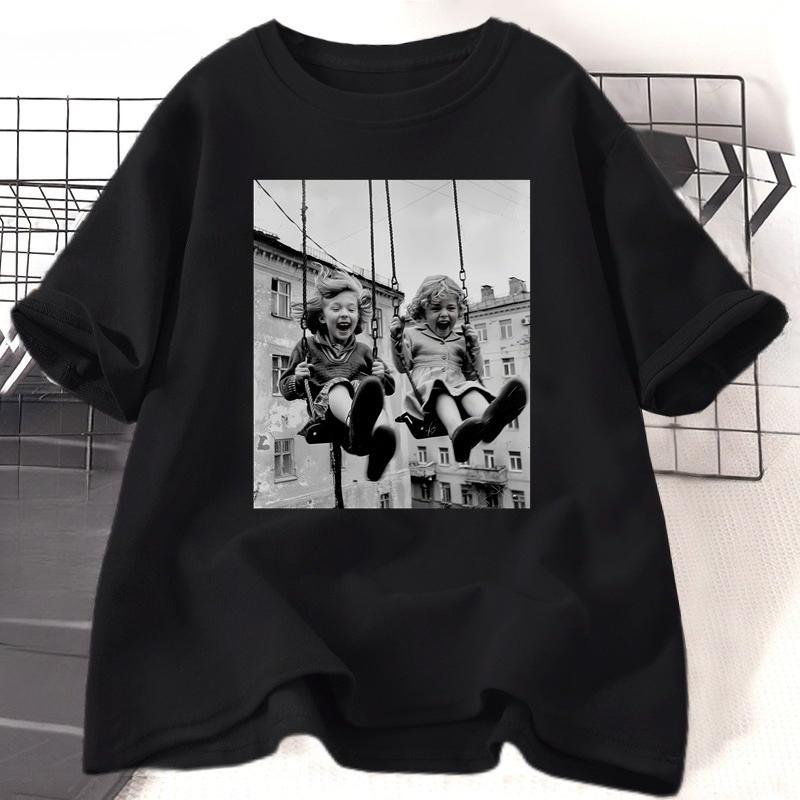 Retro T Shirt Print Women s Short Sleeve Vintage O-Neck Casual Tee T-Shirt Female Clothing Short Sleeve Tops S