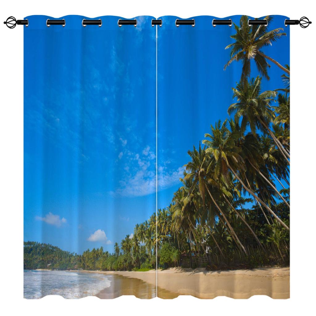 High-Density Blackout Curtains, Beach Curtains, Coconut Tree Seaside Series 6 Digital Printing Blackout Curtains