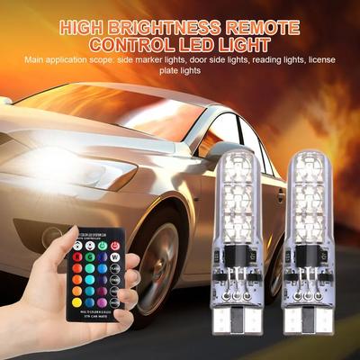 2PCS T10 W5W RGB LED 5050 Reading Dome Light Remote Control Clearance Wedge Light RGB Colorful Trunk License Plate Lamp