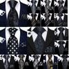 Silk Mens Ties Black Grey White Plain Paisley Skull Necktie Hanky Cufflinks Set