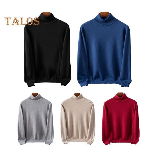 Fall Winter Men Sweater High Collar Knit Thick Elastic Long Sleeves Warm Solid Color Bottoming Knitwear Loose Daily Wear Business Sweater