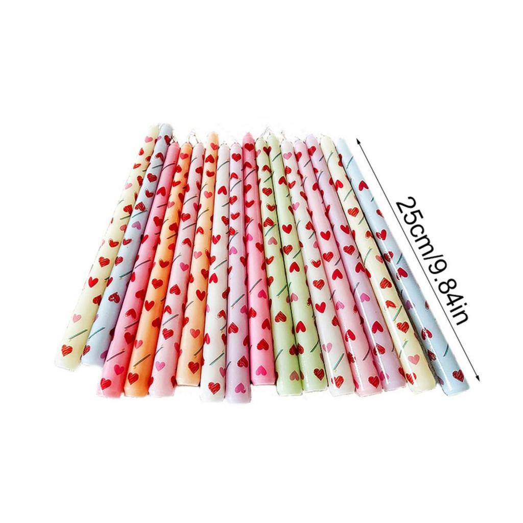 2Pcs Love Style Rich Colors Pattern Printing Smokeless Wedding Decoration Candlelight Dinner Long Candle Decoration Supplies