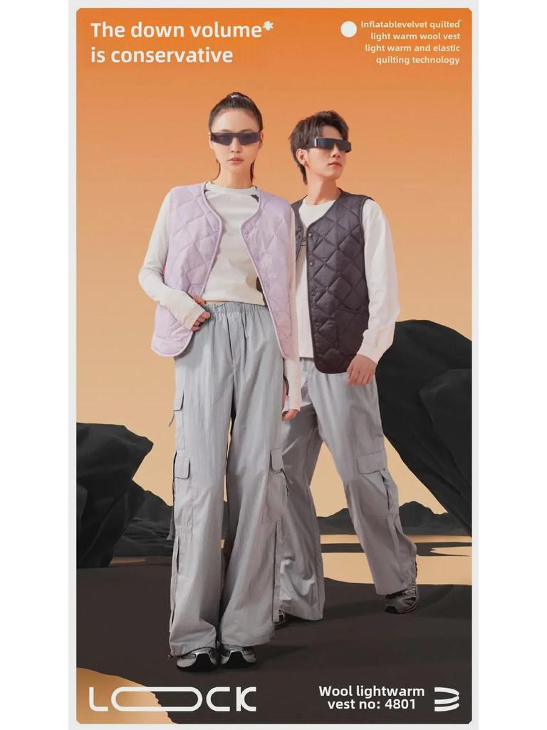 Unisexowa nadmuchiwana kamizelka z aksamitu: 100% Wełna Owcza, Lekka, Ciepła, Odzież Codzienna Jesień/Zima.