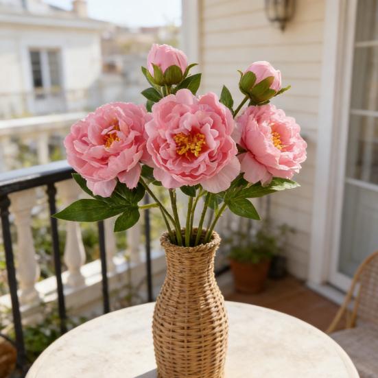 Real Touch Artificial Peony Flower Faux Silk Peony with Long Stem for Valentine's Day Floral Arrangement Wedding Party Home Kitchen Vase Decor