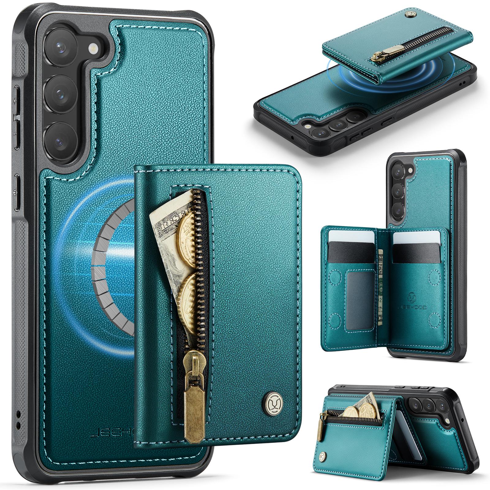 

For Samsung Galaxy S23+ Case JEEHOOD J12 Magnetic Detachable Zipper Wallet Kickstand Leather Back Cover Magnetic Case