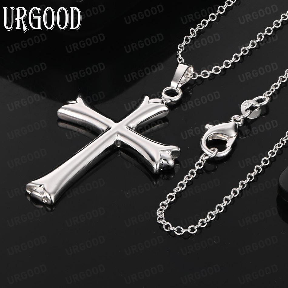 925 Sterling Silver Vintage Petal Cross Pendant Necklace - Stylish Evening Jewelry