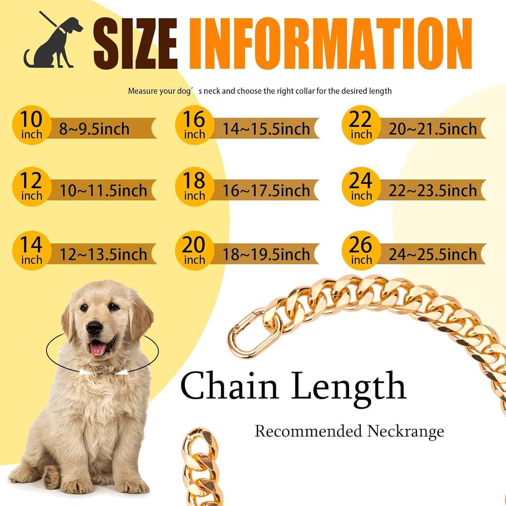 Dog Chain Collar Gold Durable Light Metal Dog Gold Cuban Link Cute Fashion Jewelry Accessories for Dogs (19MM)(12)