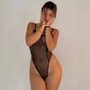 Body de tirantes finos sin mangas con estampado floral de malla para mujer, corte ajustado, cintura alta, sexy, transparente, de tul, mono de verano para club