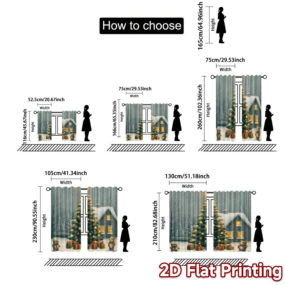 2pcs,Curtains Christmas Tree Snow Gifts_b (3) Chic Contemporary Curtains 100% Polyester Curtains Decorations Outdoor Ldeal for