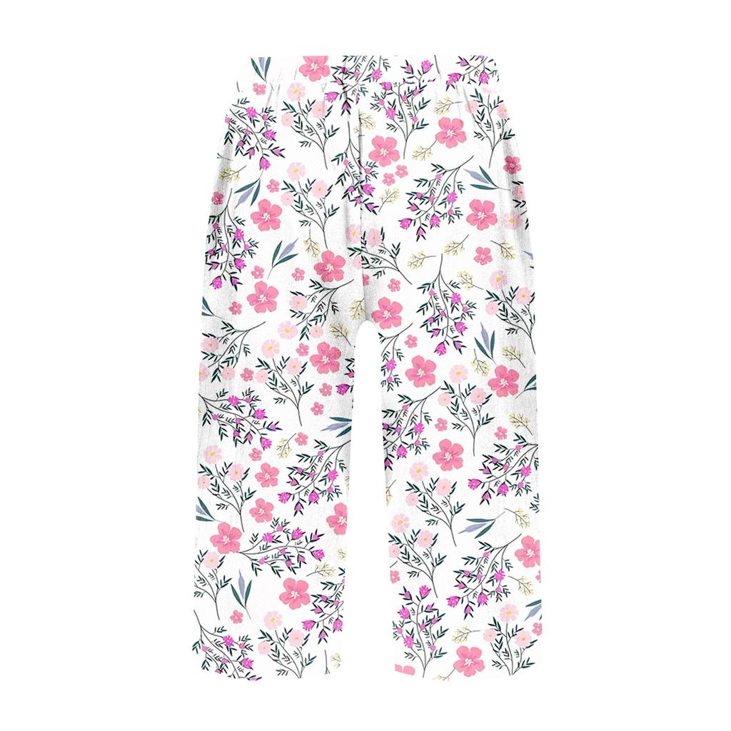 Women's Fashion Printed Pocket Elastic Waist Casual 5/10 Pants