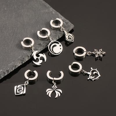 New Genshin Impact Earrings Stainless Steel Anime Perimeter God's Eye Ice Grass Phoenix Fire Thunder Water Earrings Male