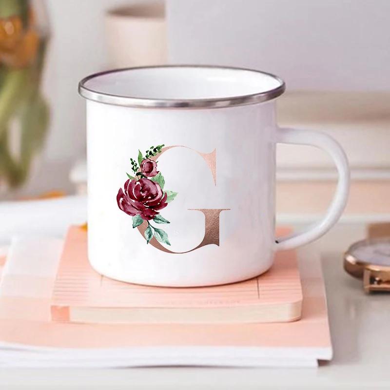 Alphabet Flower Letter Mug Coffee Cup Cold Coffee Cups Funny Mugs Cup for Tea Drinkware Rare Beer Travel Cute Original Unusual