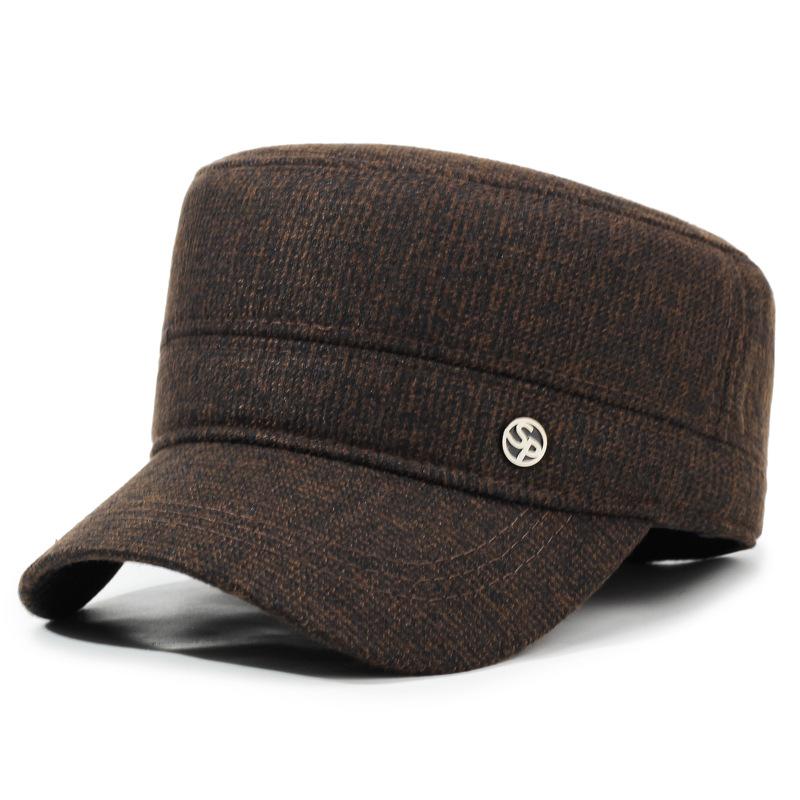 

Мужская зимняя теплая кепка с плоским верхом, толстая, ветрозащитная, для среднего возраста, весна-осень, с защитой ушей кофейный