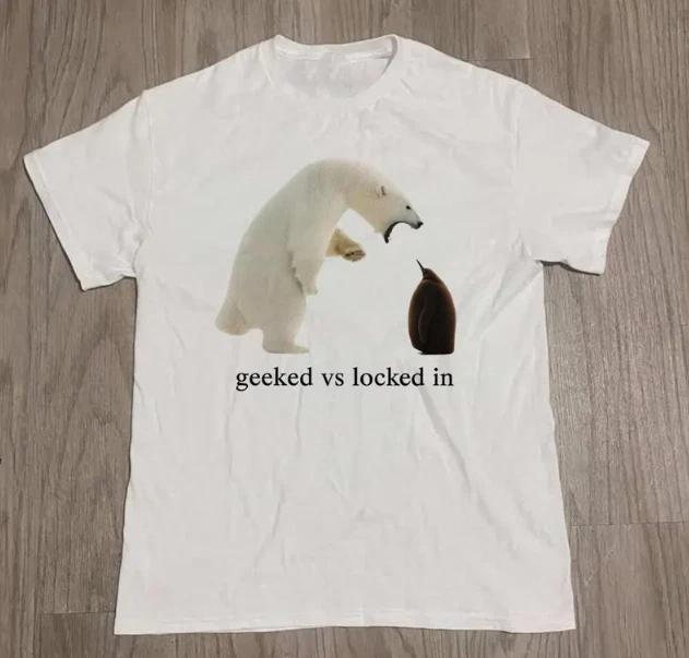 geeked vs locked in Shirt, viral animal meme tee, funny streetwear graphic Shirt S