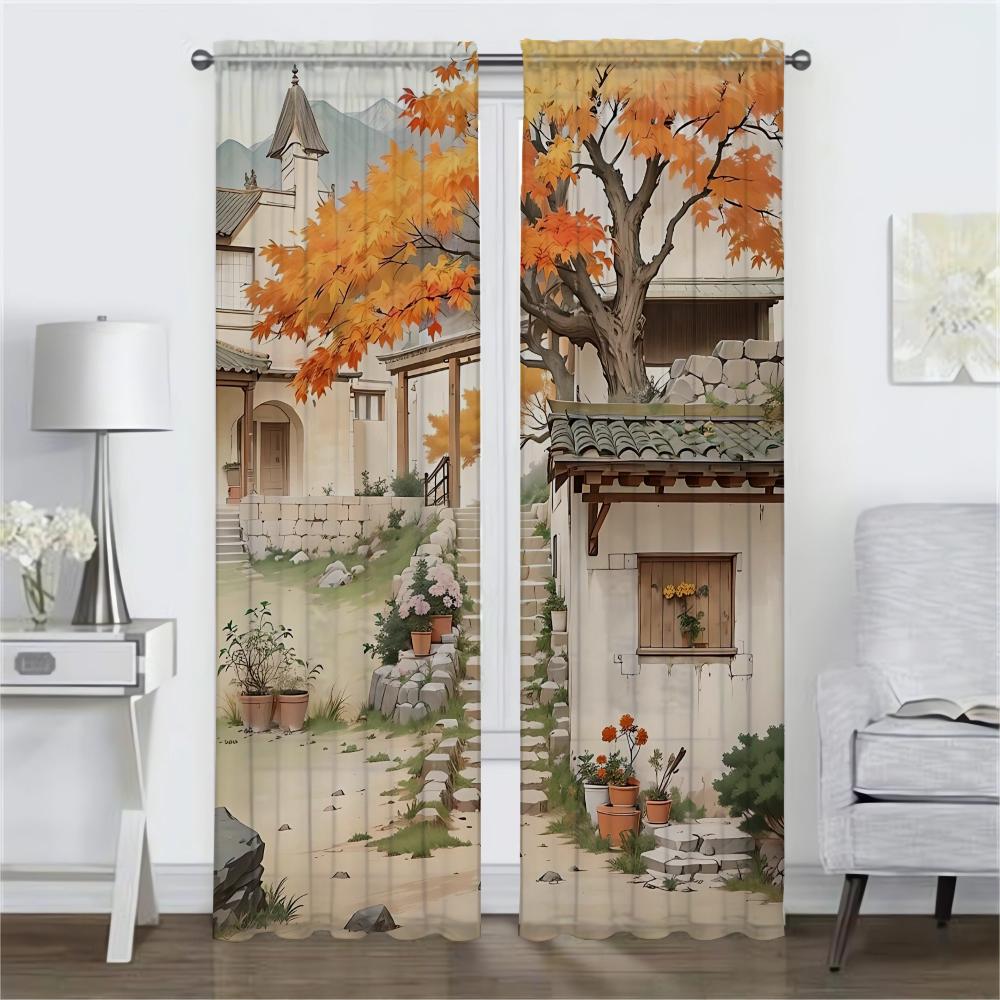 Autumn Days Myggnät 2 Delar Tyll för Sovrum Mörkläggningsgardin Avskärmning Rullgardiner Heminredningsgardiner Rum