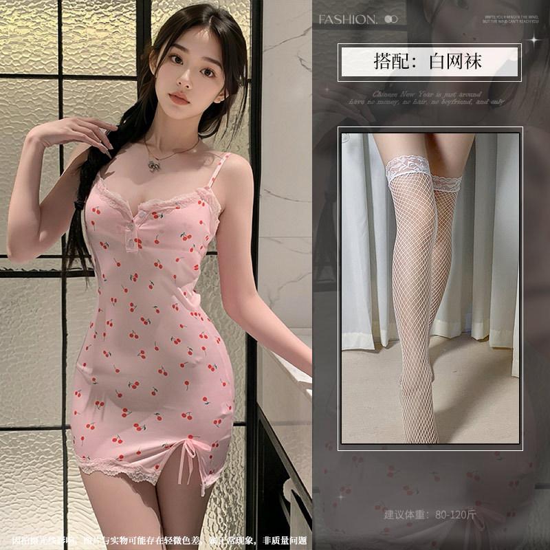 backless sexy hollow deep v lace nightdress female hottie scheming floral suspender hip skirt with chest pad