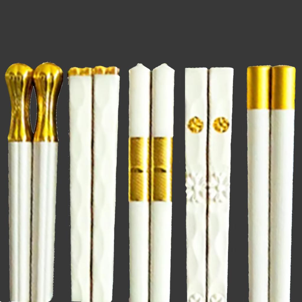 5 Pairs White Gold Chopsticks Set Healthy Korean Sushi Sticks Chopsticks Reusable Non-slip Chopsticks For Party Hotel Restaurant