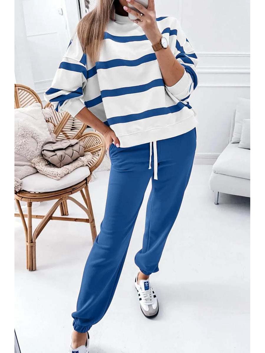 

2025 Winter Women s Casual Striped Sportswear Set: European/American Fashion Long Sleeve Hoodie & Joggers. XL синій