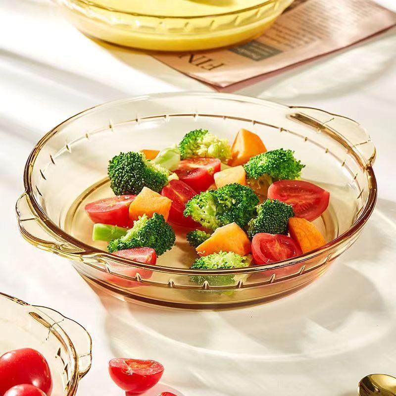 Microwave & Oven-Safe Luxury Glass Plate for Baking, Steaming, and Serving.