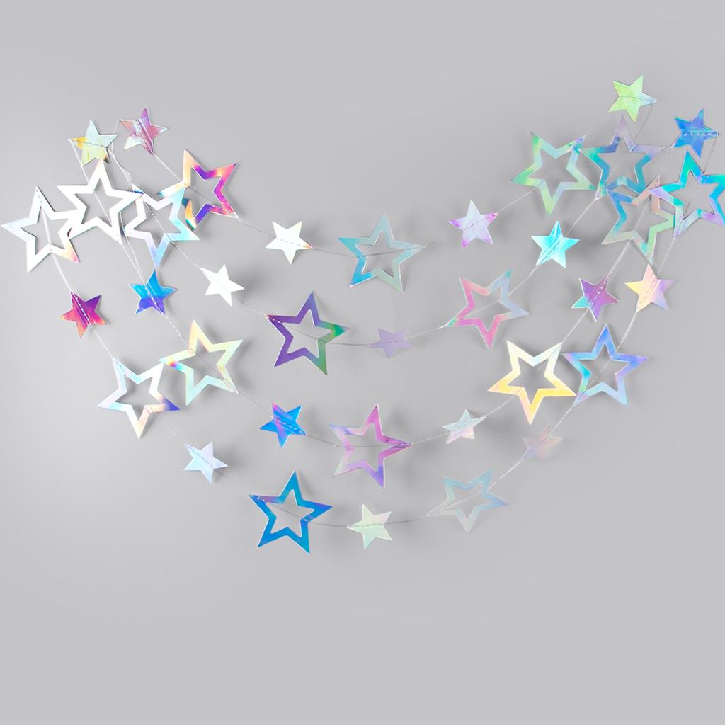 Laser Silver Moon Star Garland Banner Bedroom Wall Hanging Ornament Aldut Kids Birthday Party Decoration Banner Wedding Supplies