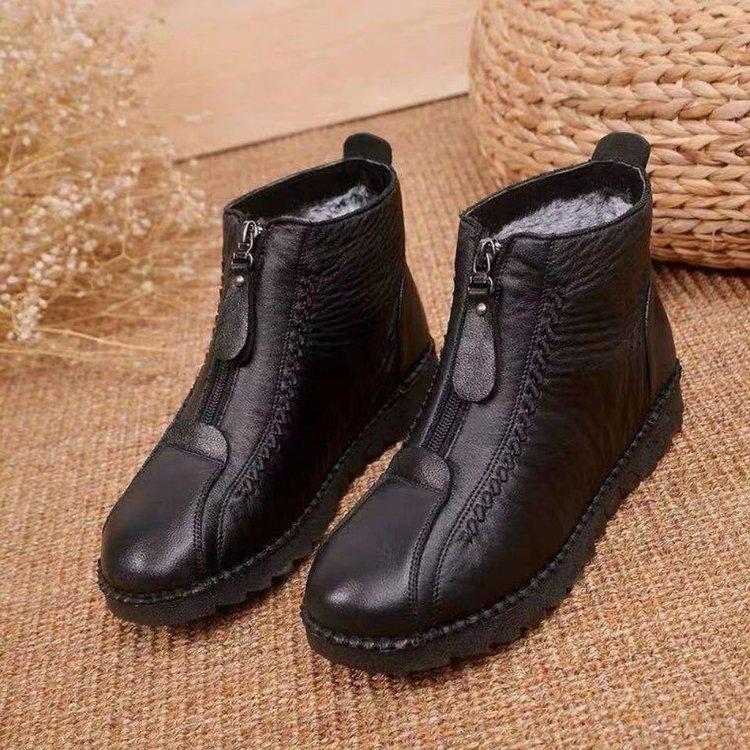 Cotton Shoes Women's Autumn and Winter Velvet Flat-bottomed Non-slip Elderly Grandma Short Boots In the Elderly Warm Snow Boots
