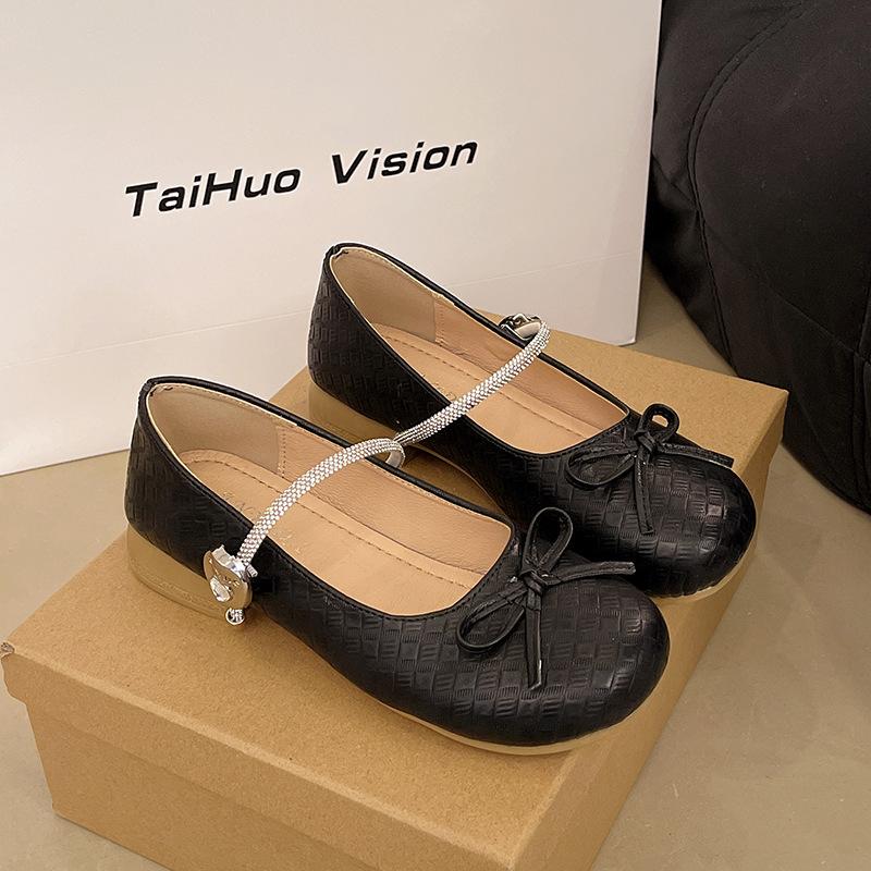 

Туфли-лодочки с неглубоким вырезом и юбкой, новая модель 2025 года, женские туфли с бантом, летние, французский круглый носок, толстый каблук, ремешок с пряжкой, туфли Мэри Джейн 40 чёрный