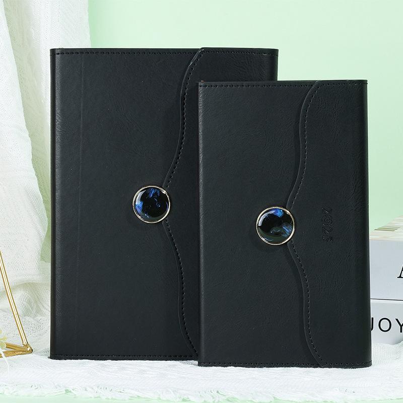 A5 Textured Leather Notebook with Thick Three-Fold Cover and Round Buckle Clasp – Ideal for Business, Student Planners, or Diaries. A6 чёрный