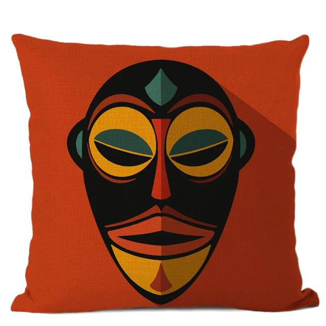 African Ethnic Tribe Totem Linen Cushion Cover Symbol Colorful Mask Printed Gallery Art Decor Pillow Case Fundas De Cojin
