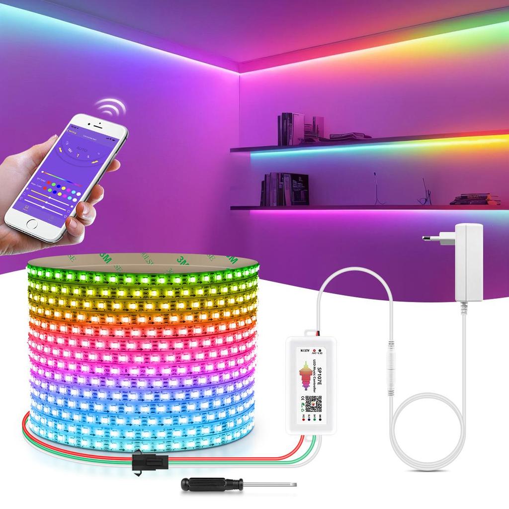 DC5V WS2812B RGBIC LED Strip Lights 5MM With Bluetooth Controller LED Tape Diode Light Individually Addressable Music Sync