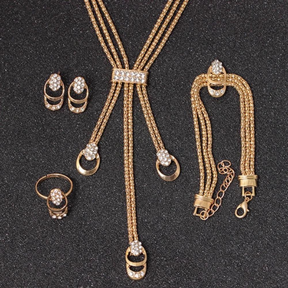 Luxury Ring Bracelet Jewelry Set Exaggerated Bracelet Chain Suit Jewelry Necklace  Party Gift