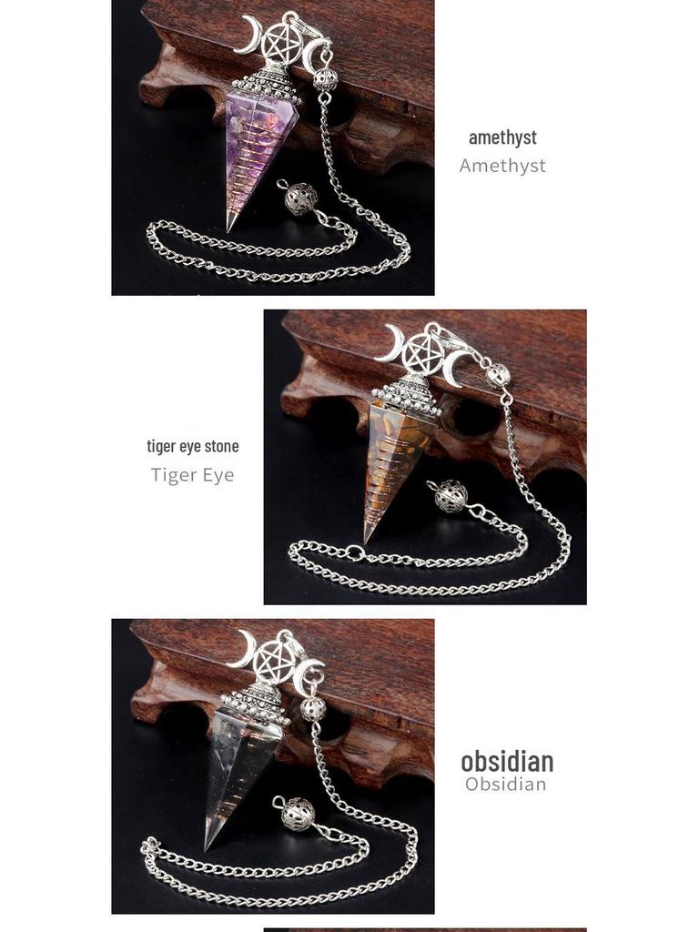 1690 Three-Phase Moon Seven Chakra Stone Resin Hexagonal Crystal Pendant Pendulum Cross-Border Jewelry