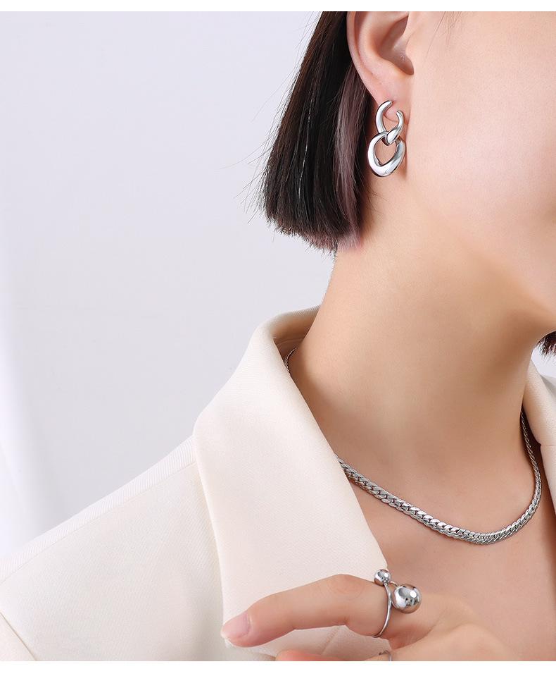 French-Inspired Trendy Double Ring Detachable Titanium Steel Stud Earrings, 18K Gold-Plated Jewelry F539.