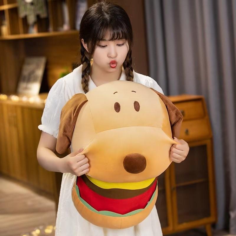 Dog Plush Hamburger Toy Cartoon Stuffed Animal Doll Bedroom Decoration Gift