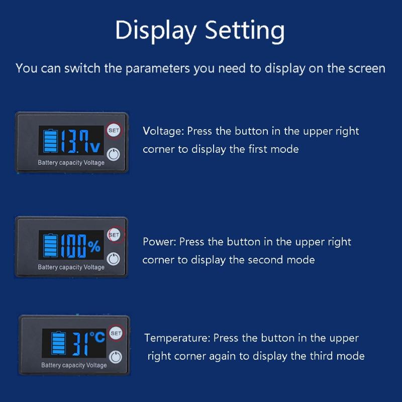 Battery Capacity Indicator Voltage Meter with LCD Display Backlight Waterproof Monitor Gauge Digital Voltmeter Meter